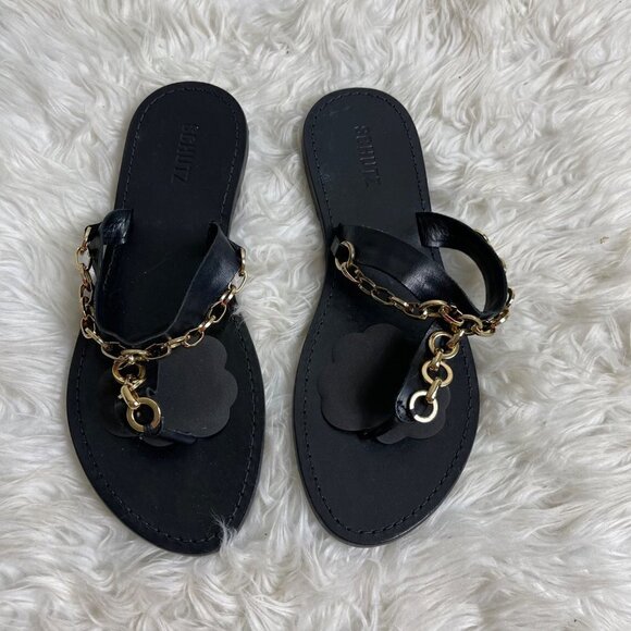 SCHUTZ Lorraine Women’s Black Genuine Leather Slip-On Sandals Size 9.5 - Picture 4 of 7